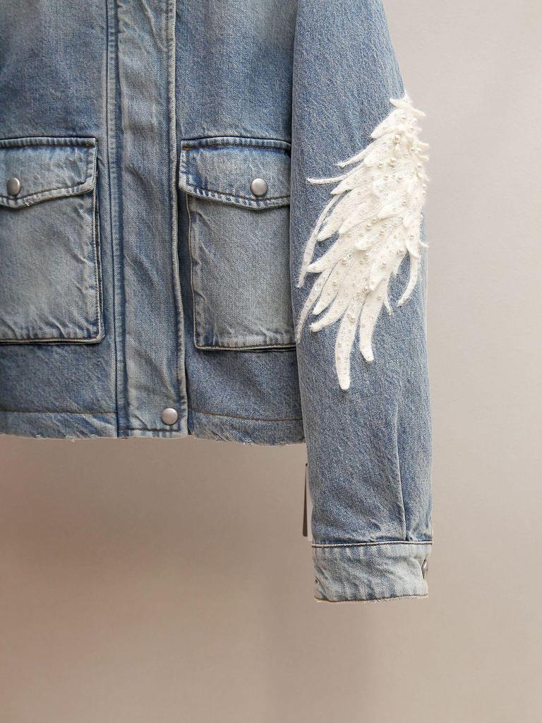 Denimjacke im koreanischen Stil mit Perlenkragen - Winter-Baumwollmantel für Damen