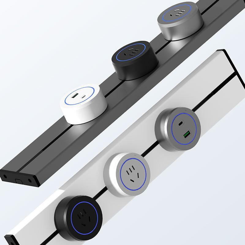 Track Power Strip for Kitchen & Living Room - Movable, Slide Rail, Anti-Shock Design