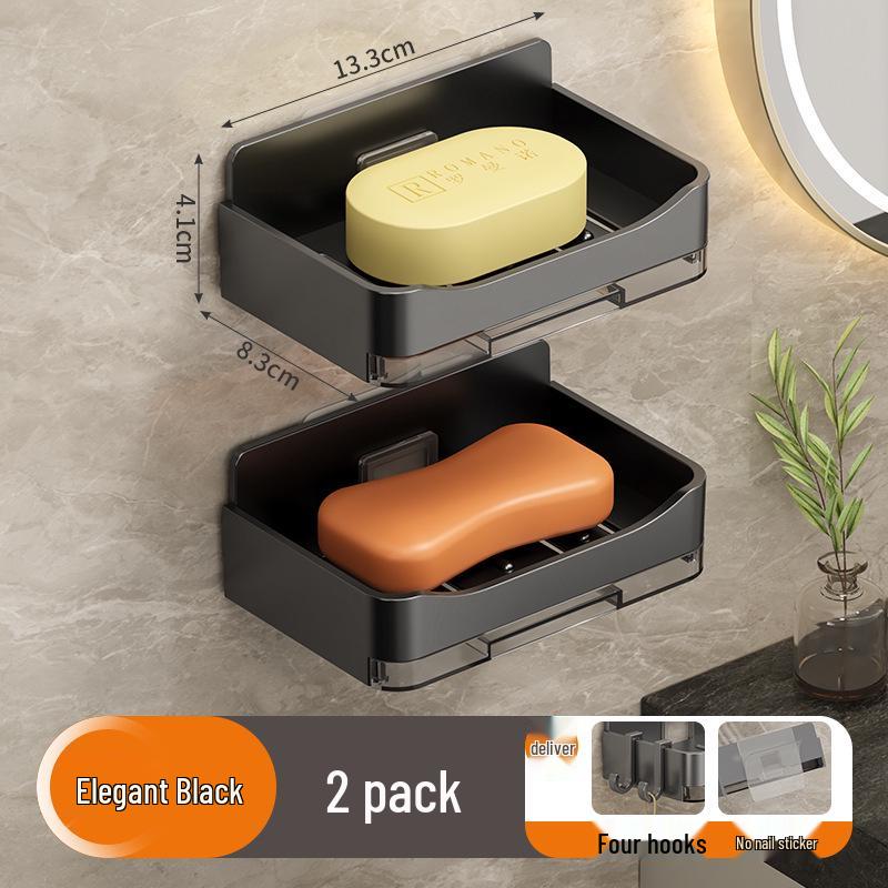Wall-Mounted Double-Layer Soap Holder: Punch-Free, Anti-Mold, Bathroom Storage with Drainage.