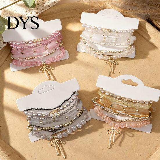 Casual Summer Bracelet 1 Set Bohemian Beaded Bracelets for Women Bow Knot Charm Stretchy Holiday Stackable Stretch Beach Vacation Party