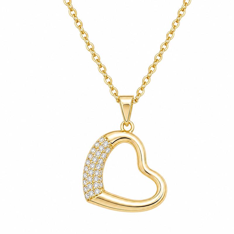 Collana in Oro 18K con Cuore e Diamanti in Zircone – Catena Clavicola in Rame