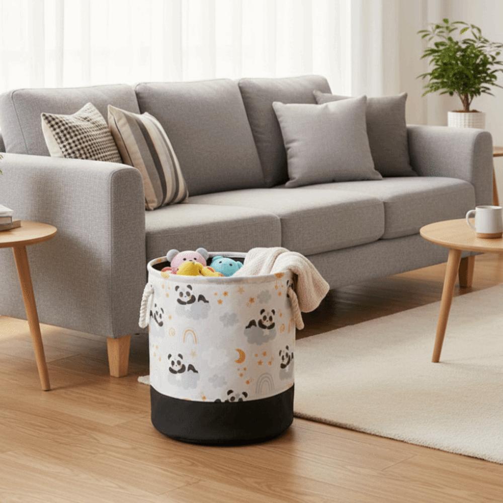 Portable Canvas Laundry Basket Cartoon Organizer Basket Cute Toys Storage Basket  Bedroom