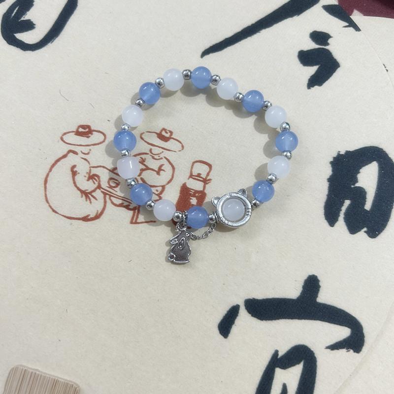 New Chinese Antique Beaded Elastic Rope Bracelet, Sweet Girl Glass Bead Bracelet, Bracelet Jewelry.