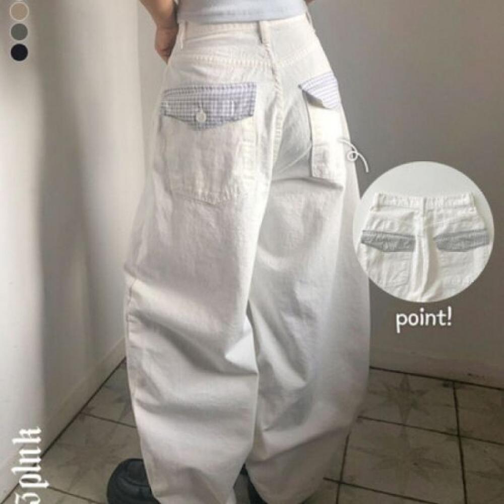 The Pink Women High Waist Check Pocket Wide Balloon Pants
