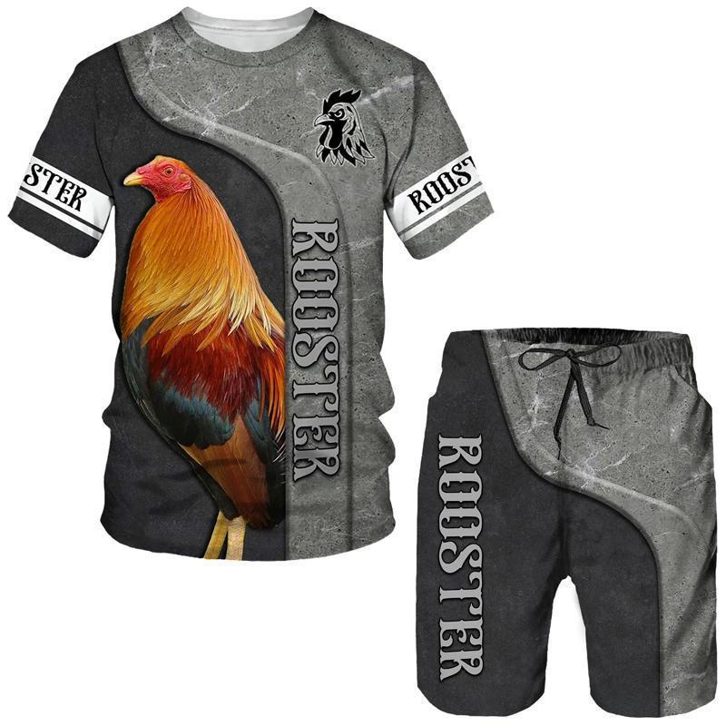 Men's 3D Printed Sports Two-Piece Set O-Neck T-Shirt Colorful Animal Prints Casual Fitness Short Sleeve Tops Shorts