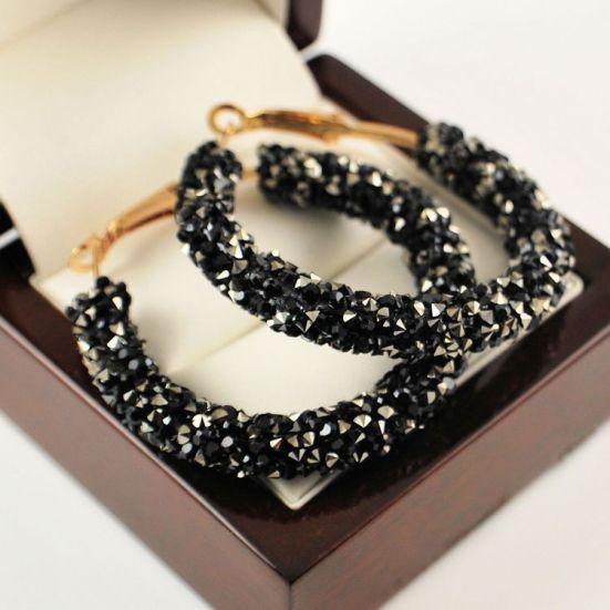 Fashion Women Circle Shape Rhinestone Inlaid Statement Hoop Earrings Jewelry