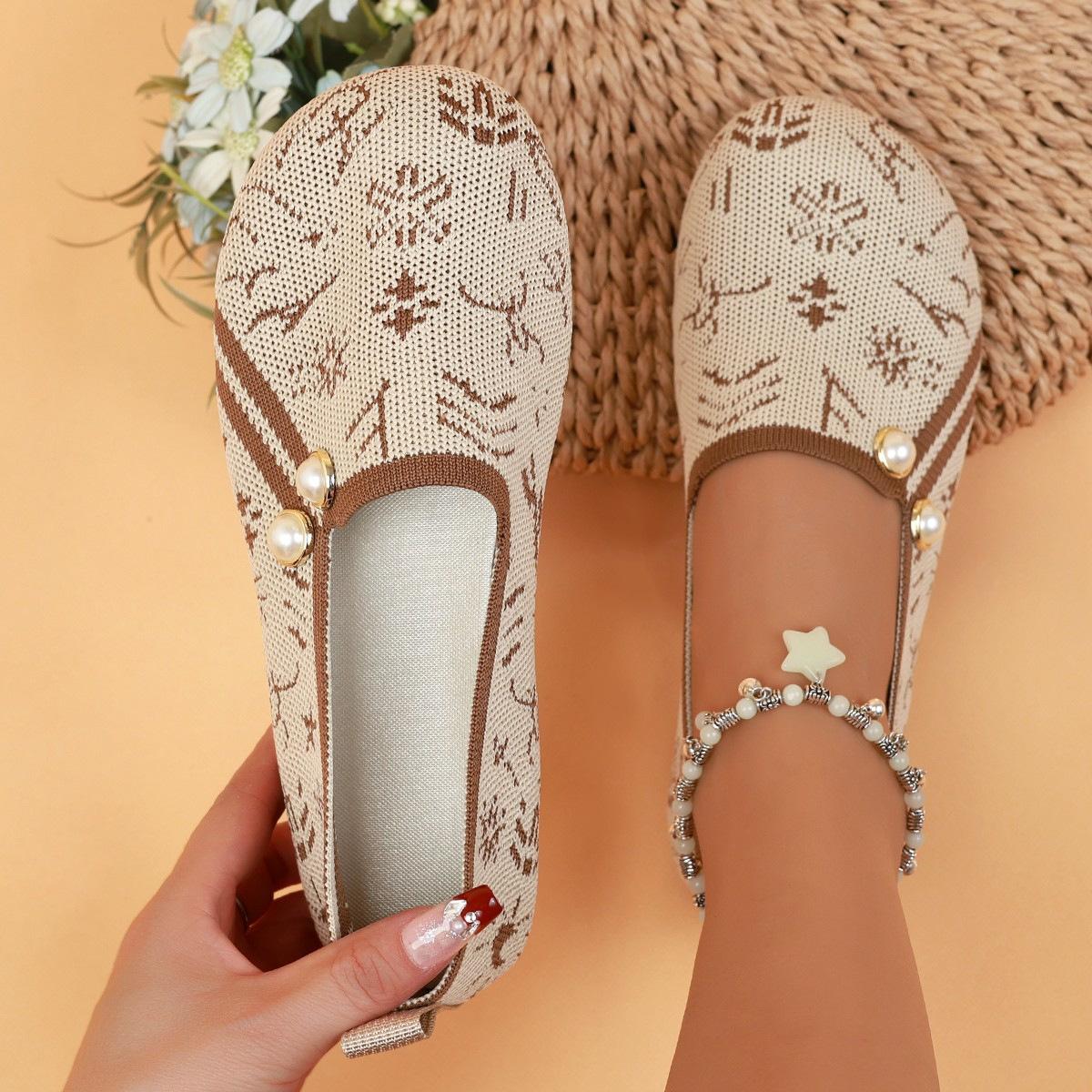 Женские новые этнические туфли-балетки с бисером женские однотонные туфли с цветными блоками из летучего трикотажа 44 темно-коричневого 1990₽