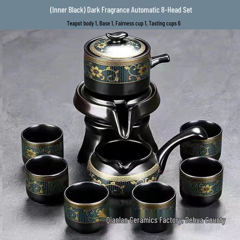 Home Tea Set: Anti-Scald Teapot, Ceramic Gongfu Cups, Stone Mill Semi-Automatic Brewer