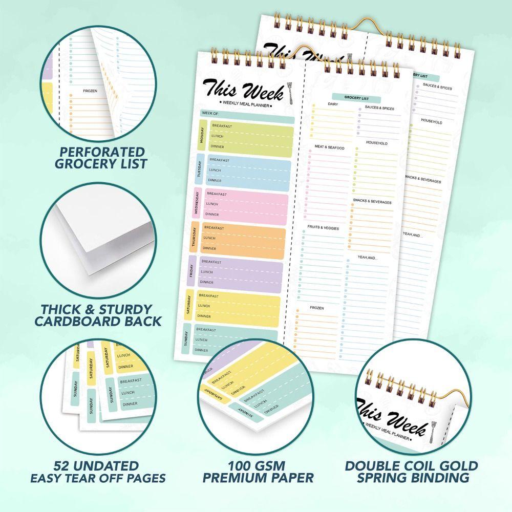 Spiralgebundener Mahlzeitenplaner-Block 52 Blatt Wöchentlicher Mahlzeitenplaner Einkaufsliste Küchengebrauch