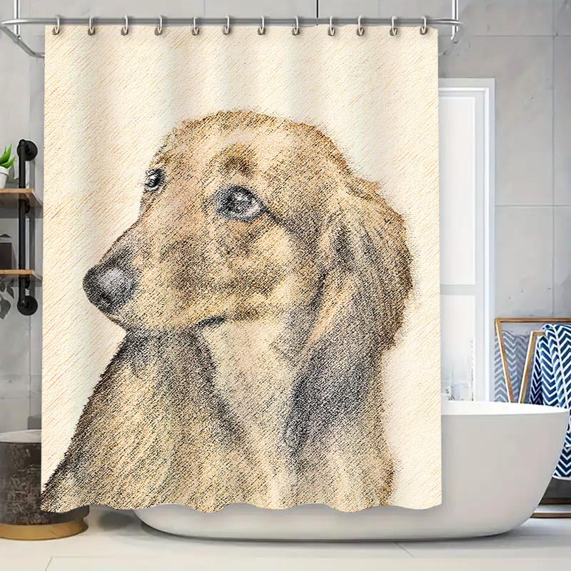 

Роскошный декор ванной комнаты: Комплект занавески для душа с принтом собак для любителей животных, 180x180 см, полиэстер, с карманом для карниза и металлическими крючками. 90x180cm