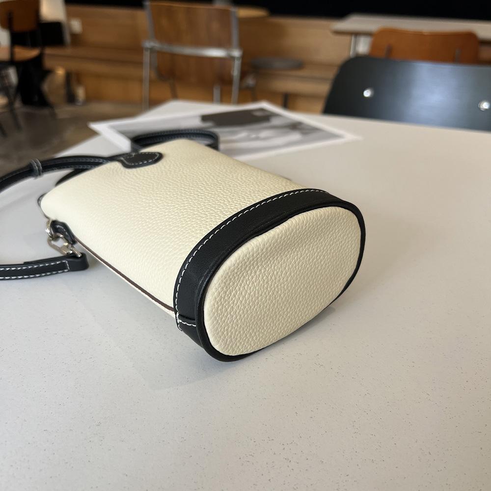 2025 Nowe Mini Damskie Torby Crossbody Dwukolorowa Skóra Naturalna Mała Torba na Ramię Torebka Pierwsza Warstwa Skóry Bydlęcej Torba Wiaderko Portmonetka