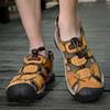 Men Outdoor Hiking Sandals Grey Leather Closed Toe Blue Beach Shoes Wide Handmade Sandals Plus Size for Father