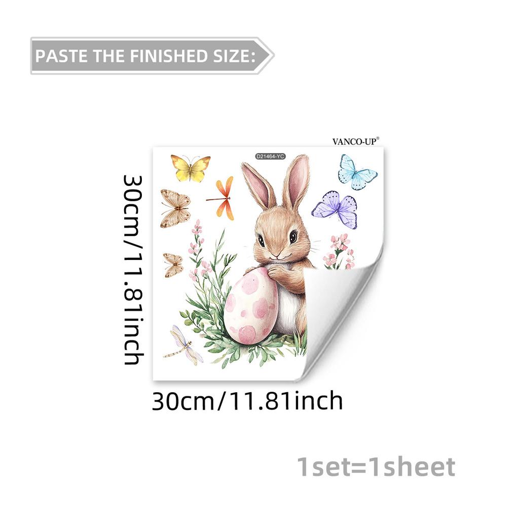 Easter Window Stickers, Creative Cute Floral Bunny Eggs Decor, Static Cling Glass Decals for Bedroom Living Room Holiday Decoration