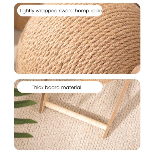 Cat Scratching Ball Interactive Sisal Rope Cat Scratcher Ball with Wooden Stand Spinning Ball Kitten Exercise Toy for Indoor Cats
