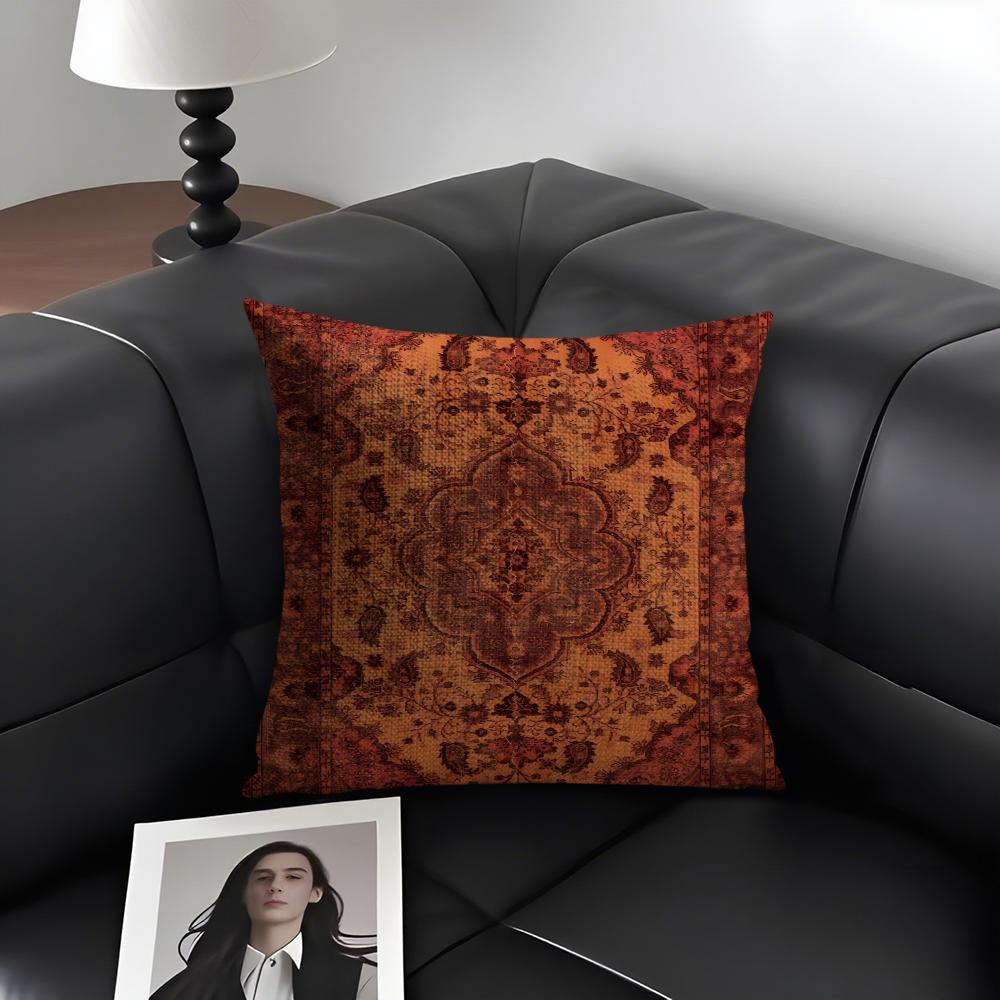 Persian Rug Pattern Classical Cushion Cover Natural Linen Organic Fabric DoubleSided Printing Sofa Home Decor Gift Pillow Case