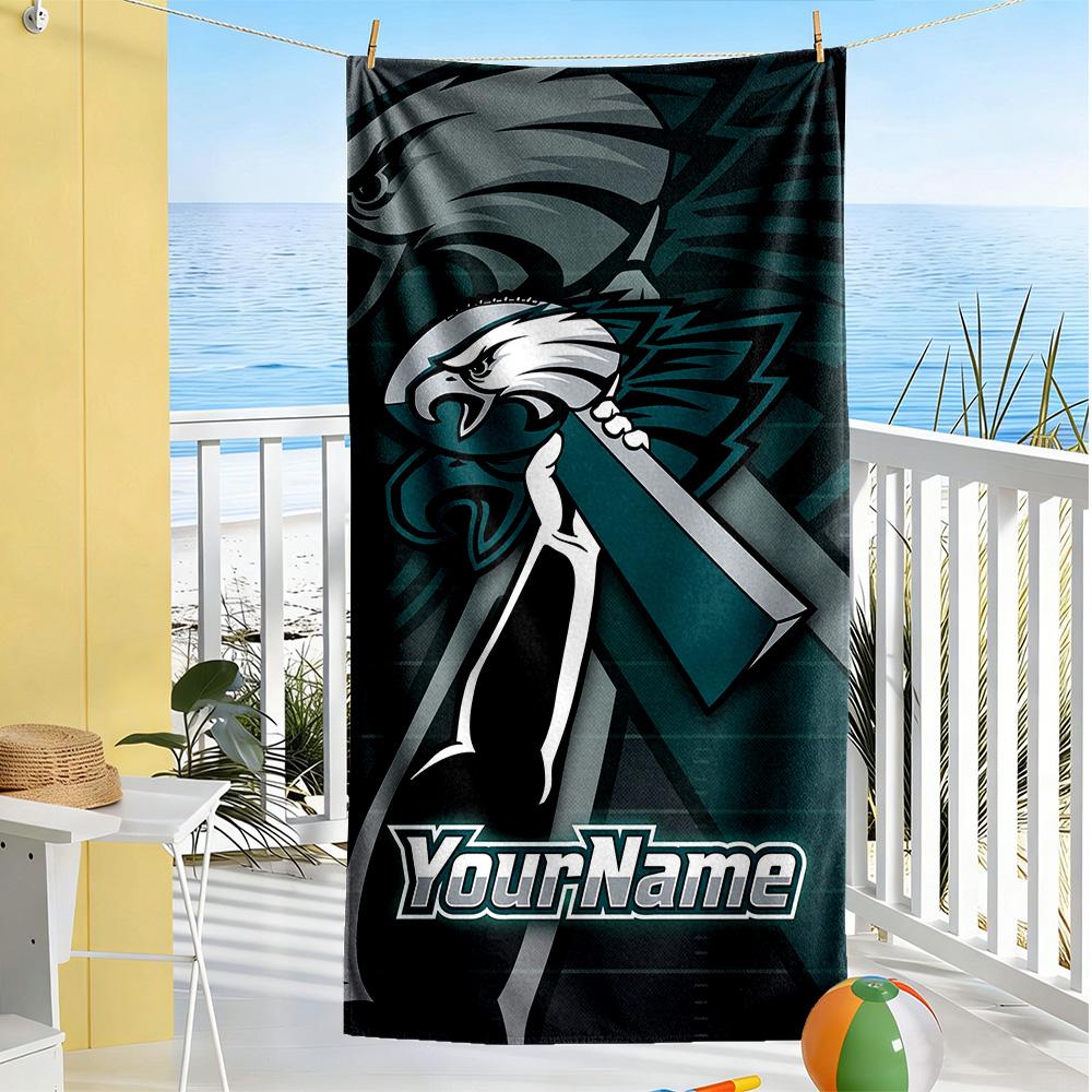 Philadelphia Eagles Personalized Name Beach Towel Soft Durable Quickdry Perfect For Traveling Yoga Camping And Swimming