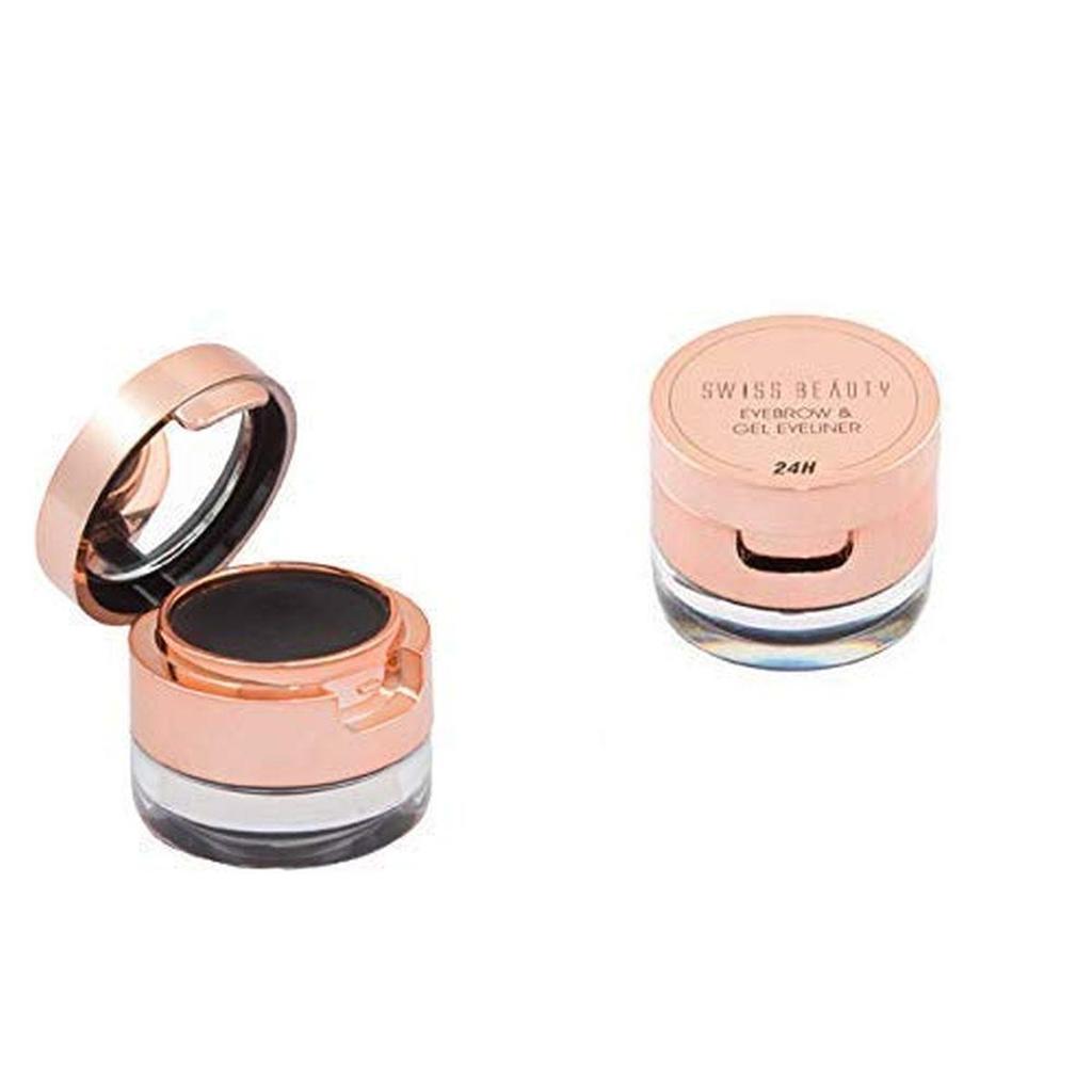 Swiss Beauty Waterproof Eyebrow & Gel Eyeliner 2 In 1 with Brush | Smudge proof Gel Eyeliner and Eyebrow Definer Pencil | Shade- Black , 7G