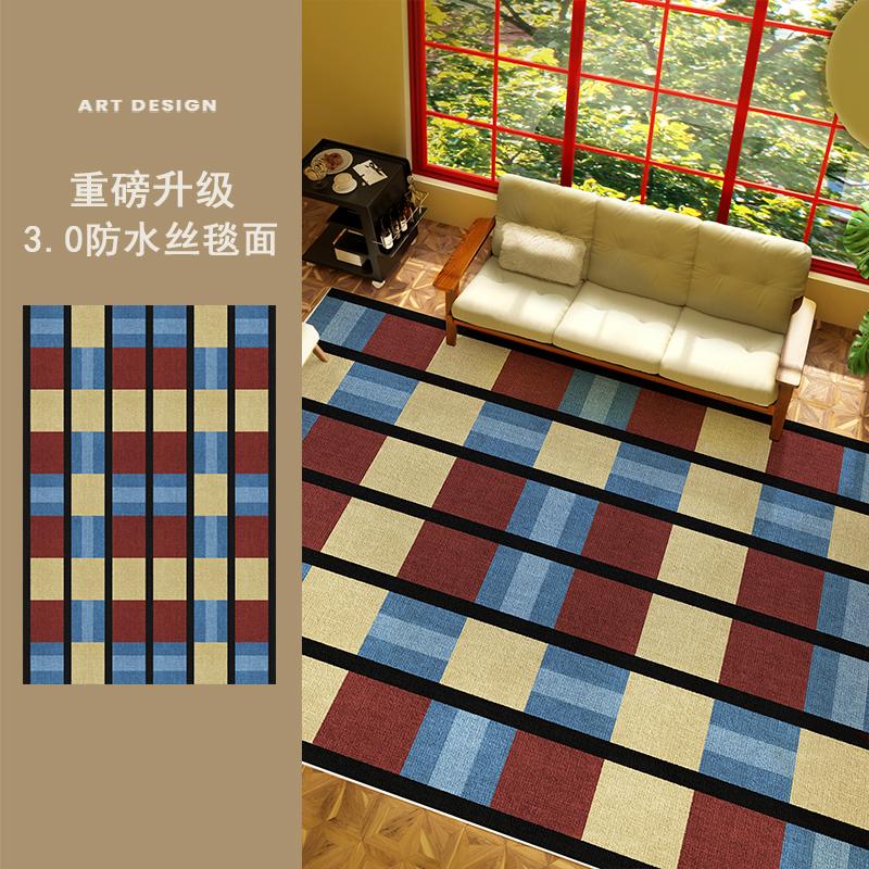 Medieval Style Carpets for Living Room Blue Checkerboard Bedroom Decor Rug Retro Lounge Thick Carpet Home Washable Floor Mat