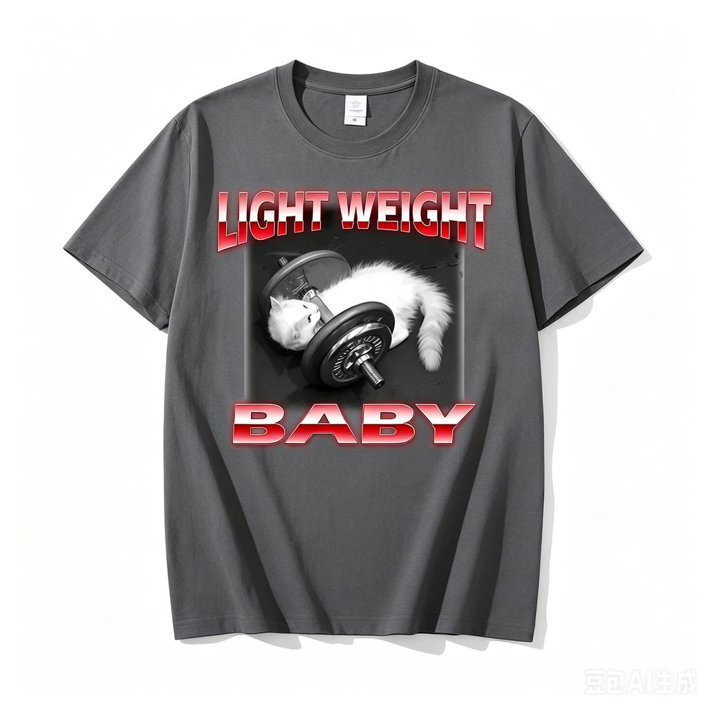 Funny Cat Dumbbell Print Round Neck Tshirt For Adult And Kids Casual Loose Short Sleeve Top Summer Clothes Graphic T Shirts