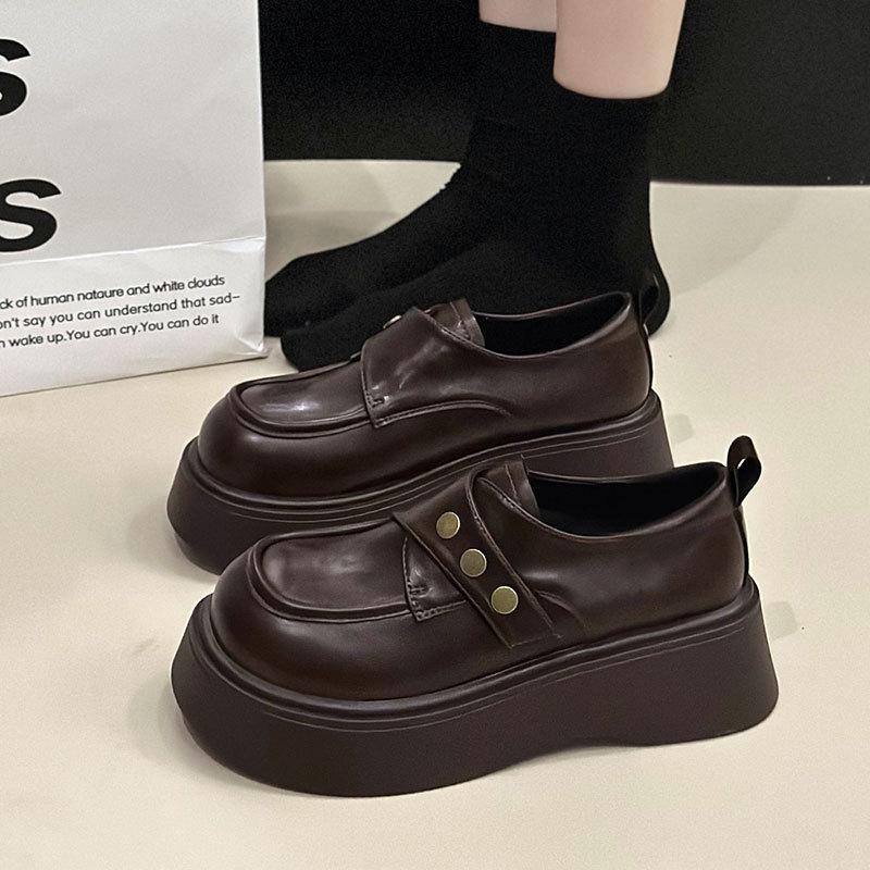 

Универсальные черные маленькие кожаные туфли Японские jk Мэри Джейн одинарные туфли женские 2025 весна новые Британский стиль платформа лоферы 40 коричневый
