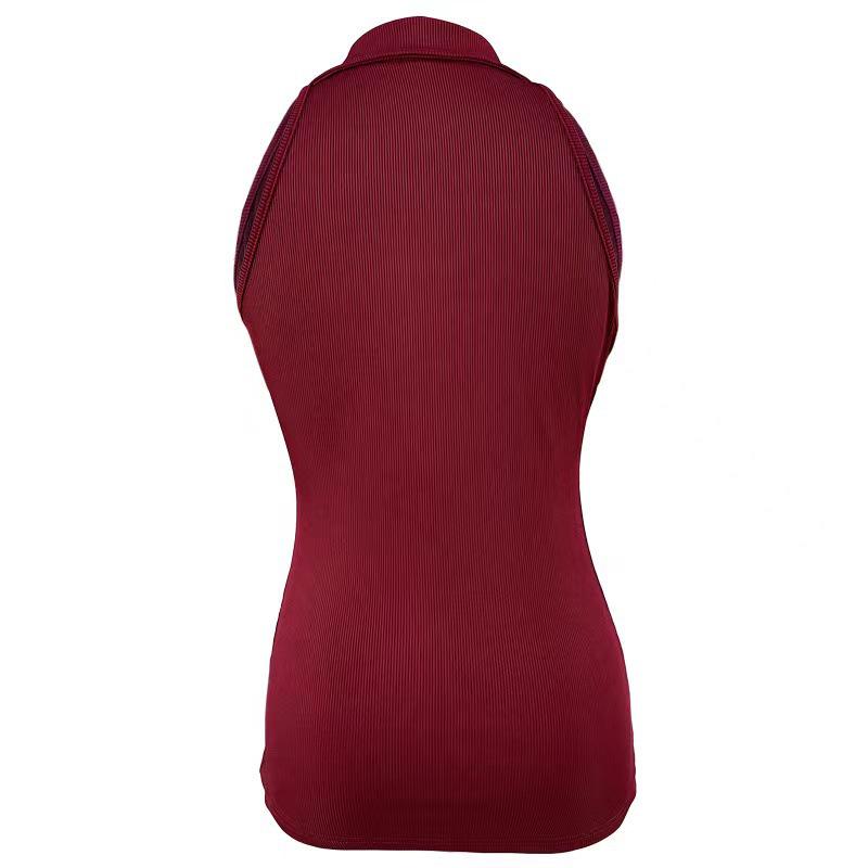 2024 Women's Fashion Casual Solid Color Ribbed Zip-Up Vest T-Shirt with Turn-Down Collar for Spring/Summer