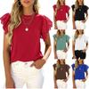 Women’s Casual Solid Round Neck Short Sleeve Top with Hollow Out Ruffle Sleeve Design and Relaxed Fit for Daily Wear