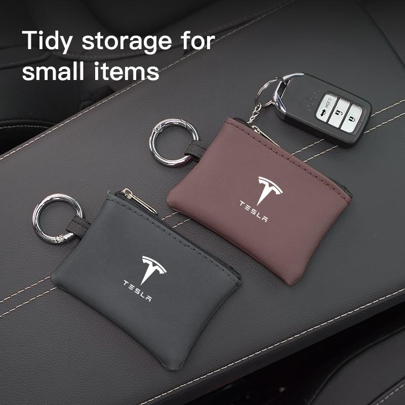 AGLNX1 Car Key Bag Leather Coins Wallet Mini Card Pouch Decorative Gifts For Tesla Model 3 Y S Cybertruck Coil Bonina Juguete Roadster