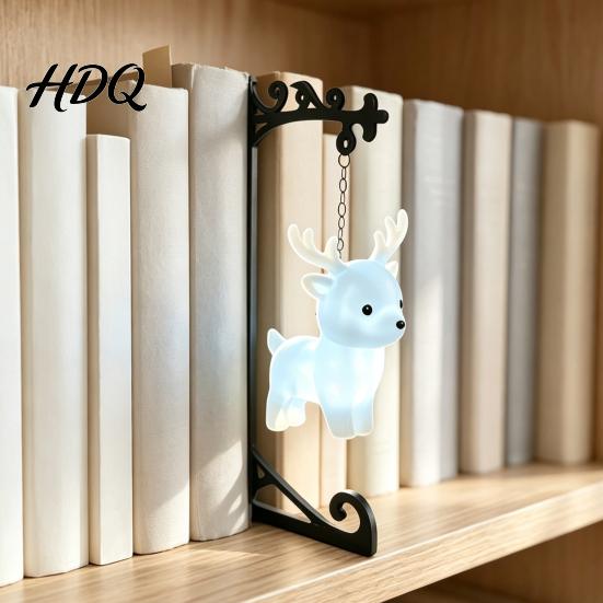 Portable Animal Pendant Metal Magic Owl Hanging Bookend Lamp Resin LED Night Light Durable Lightweight Light Deer Bird Decor for Bookshelf
