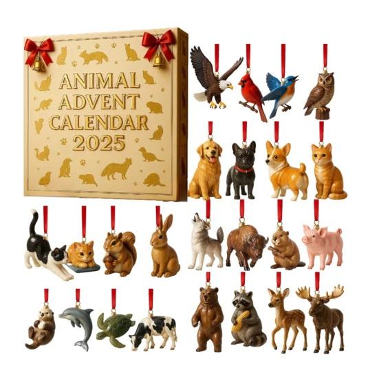 

2025 Животный Адвент-календарь 24 дня Акриловая коробка-орнамент с сюрпризом Мини-игрушки Рождественский декор для обратного отсчета для детской комнаты, елки, праздничное веселье A