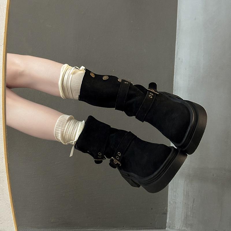 Skinny Versatile Short Boots Retro Martin Boots Women's New Season Suede Thick Heel Thick Bottom