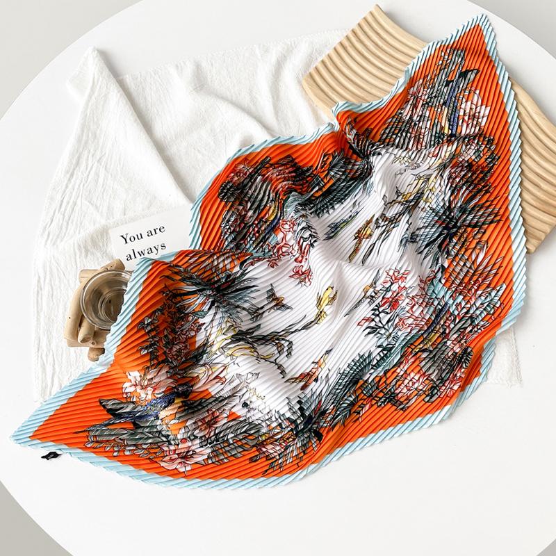 

Various Styles Summer Autumn 70CM Square Pleated Neck Shawls For Women Fashion Printing Thin Women Neckerchiefs Bags Scarfs 42cmx92cm