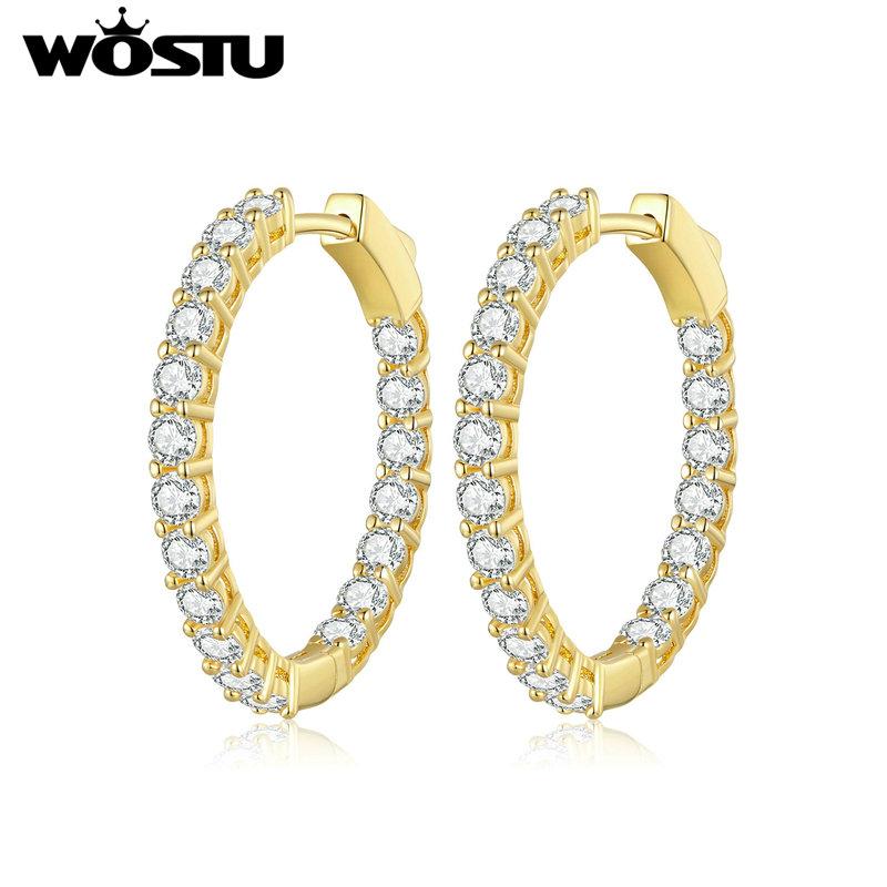 WOSTU Kruhové náušnice Velké kulaté kruhové náušnice Dainty Halo CZ Dámské náušnice