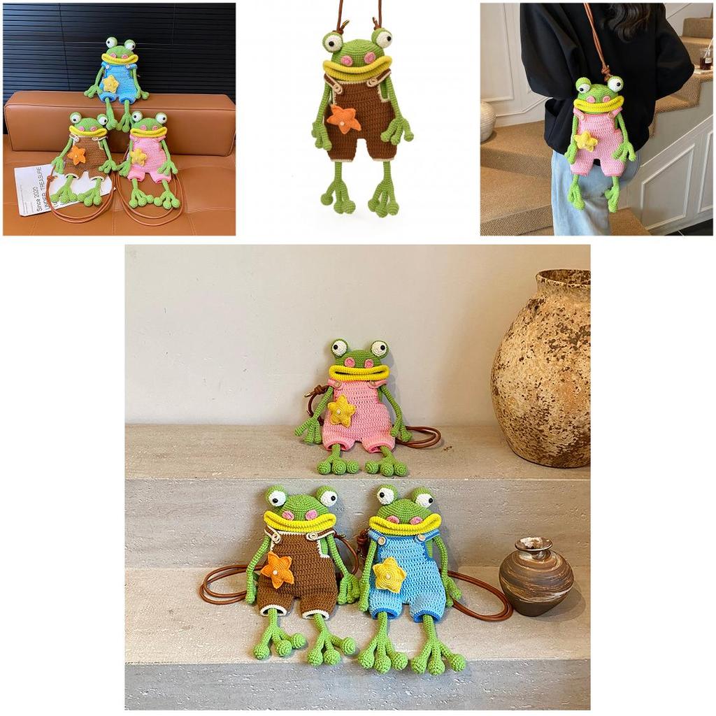 Childrens Cartoon Knit Crossbody Bag With Frog Exterior Design For Daily Use