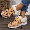 European American Christmas Printed Cotton Shoes 2024 Winter Lace Up and Plush Flat Bottomed Oversized Warm Low Top Casual Shoes