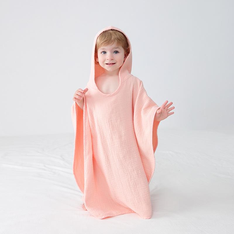 Children's Cotton Gauze Hooded Poncho Bath Towel - Absorbent Wearable Swim Wrap