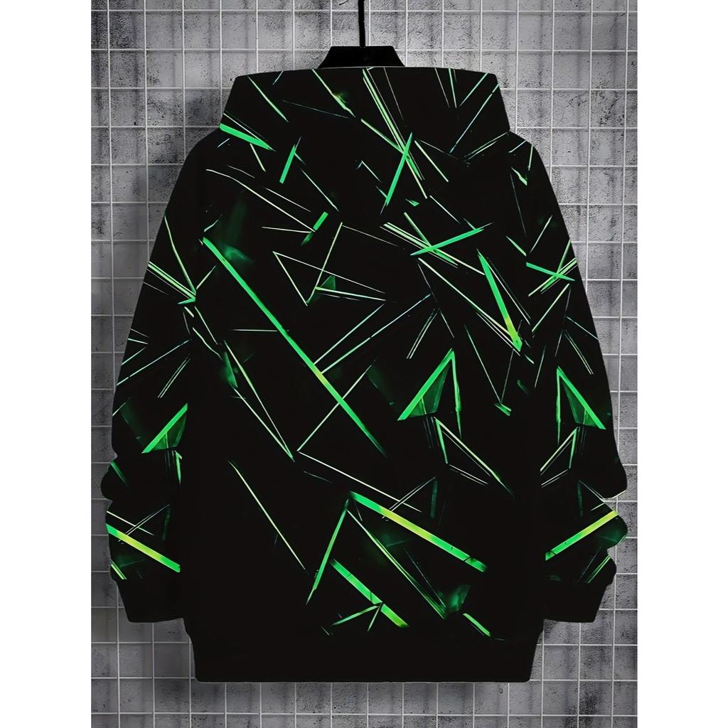 Jungen Kapuzenpullover 3D-Druck, langärmliges lässiges Sportoberteil mit geometrischen und linearen Mustern