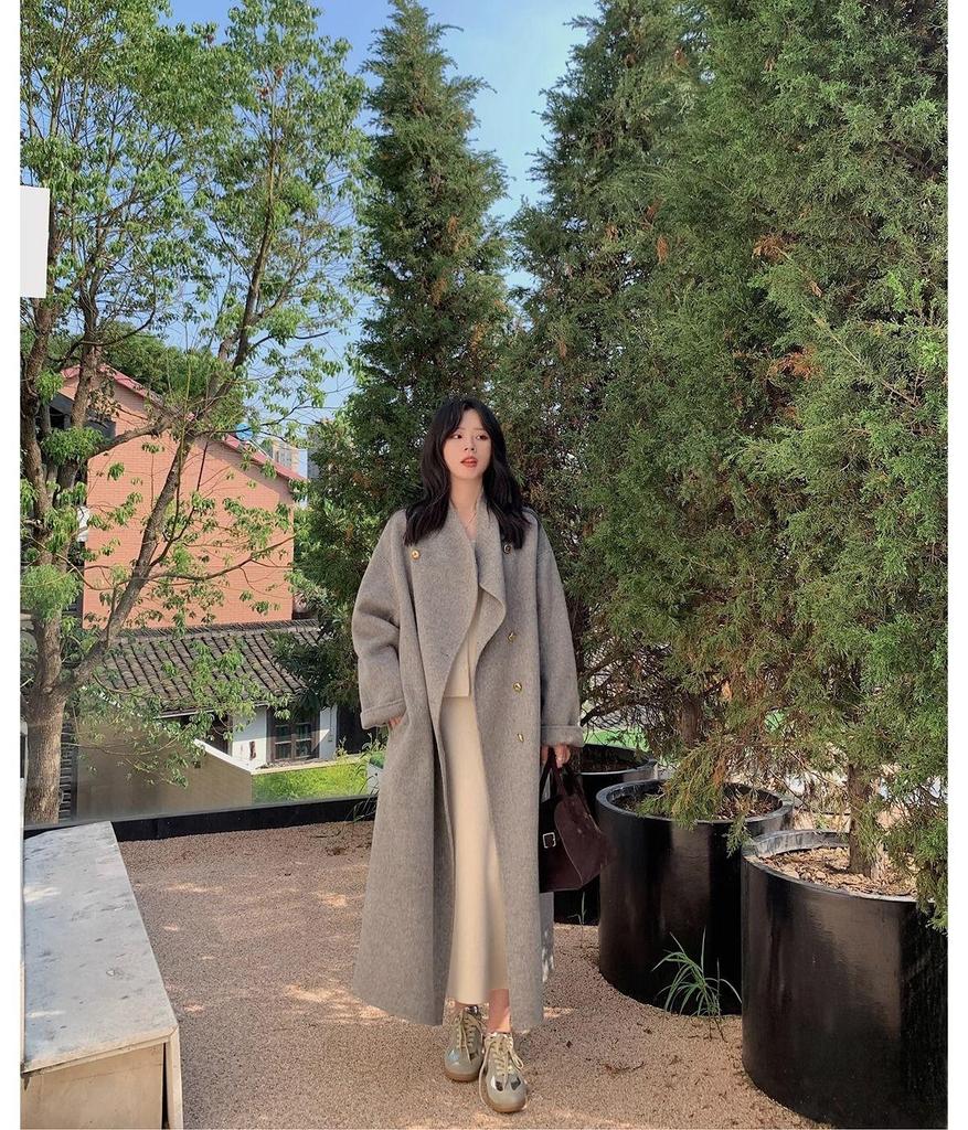 2024 Women's Thickened High-End Grey Wool Coat - Autumn/Winter Style