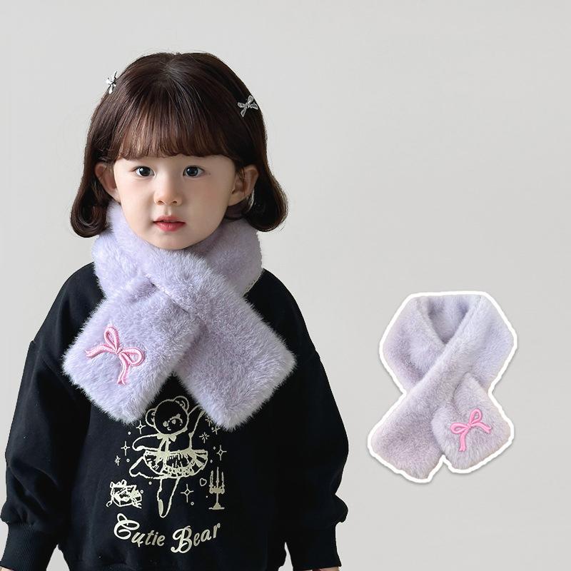 Children's Scarf Embroidered with Butterfly Knots Cute Little Girl Winter and Autumn Thick and Warm Neck Guard Scarf for Babies