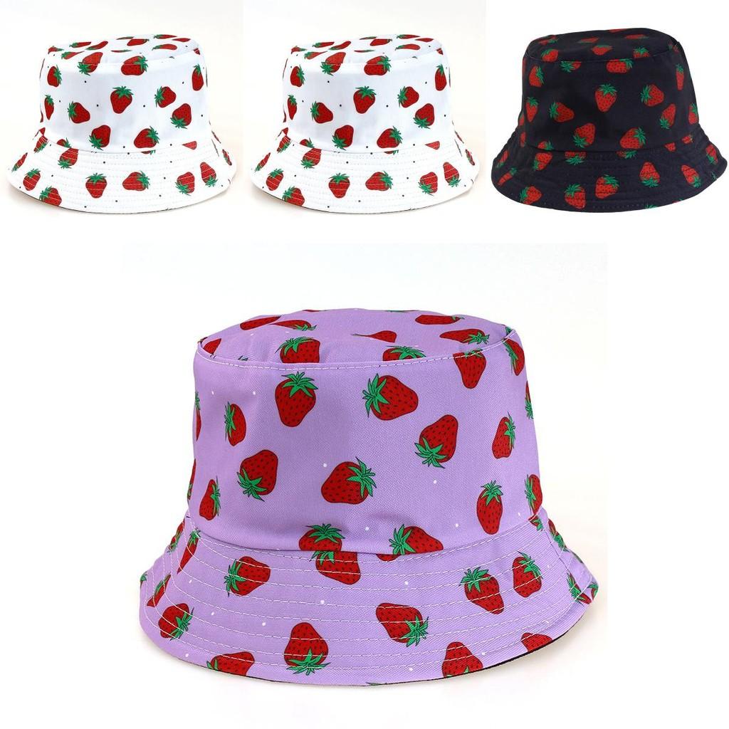 Sided Double Summer Strawberry Printed Fisherman Hat Outdoor Beach Sunshade Cap