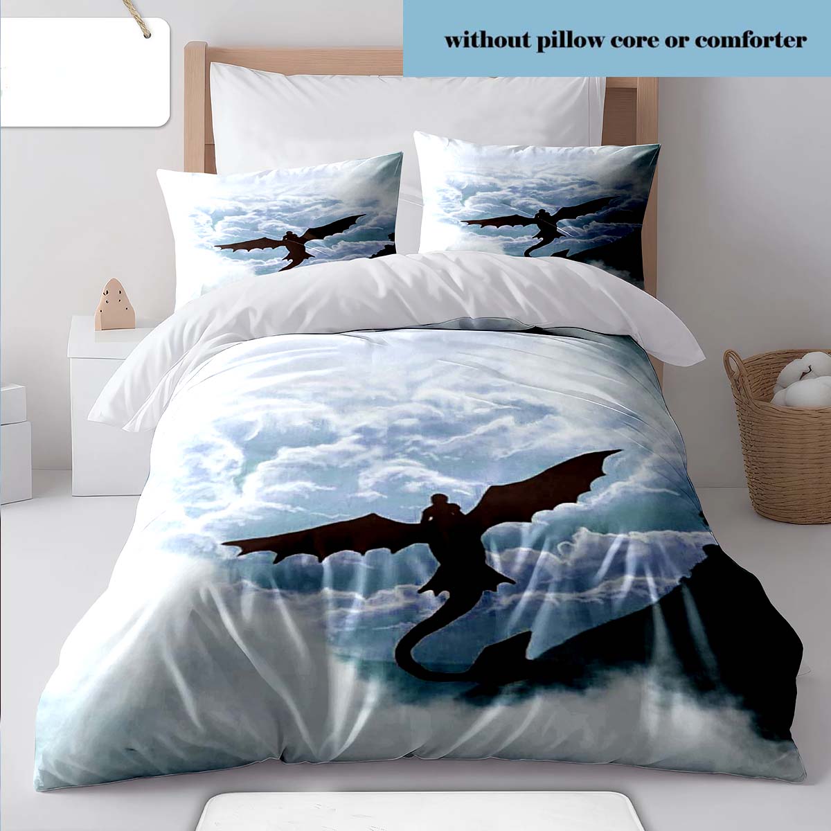 Black Dragon Duvet Cover Set Dark Fire Dragon Bedding Quilt Cover Pillowcase Bedroom -QJY 135x200cm