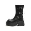 Height-increasing Thick-soled and Thin Medium Boots Women's 2025 Spring New Belt Buckle Fashion Boots Leather High-heeled Niche Short Boots