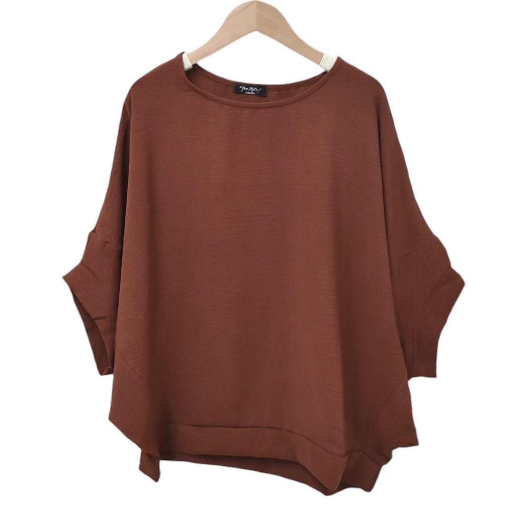 2025 Ice Silk Pleated Batwing Sleeve Plus Size Women's Top - Casual and Trendy