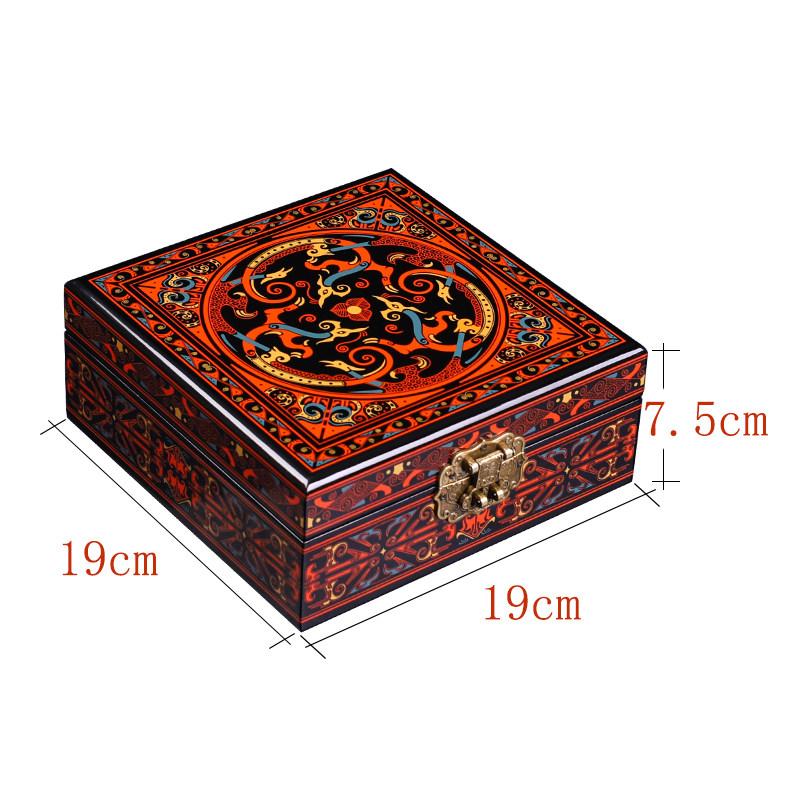 Vintage Chinese Lacquer Jewelry Box Han Pattern Classical Wooden Gift Box Luxury Storage