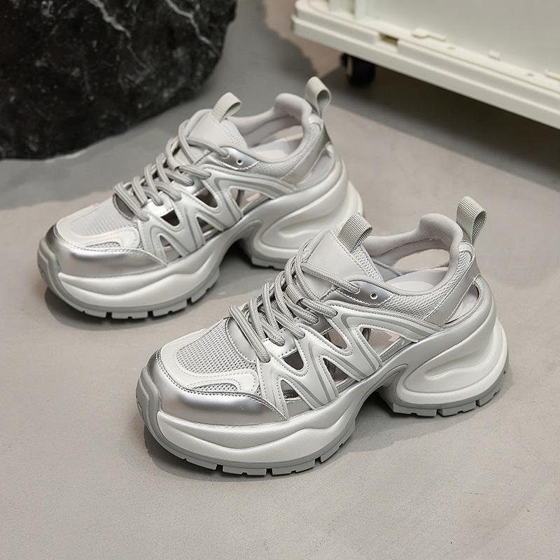 Small Size Platform Silver Fashion Dad Shoes Women's New Versatile Casual Shoes Heightening Lightweight Sports Shoes Trendy Shoes