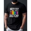 European Sizes Pretty Sketchy Print Men's Short Sleeve T-shirts, Comfy Casual Breathable Tops For Men's Fitness Training, Jogging, Men's Clothing