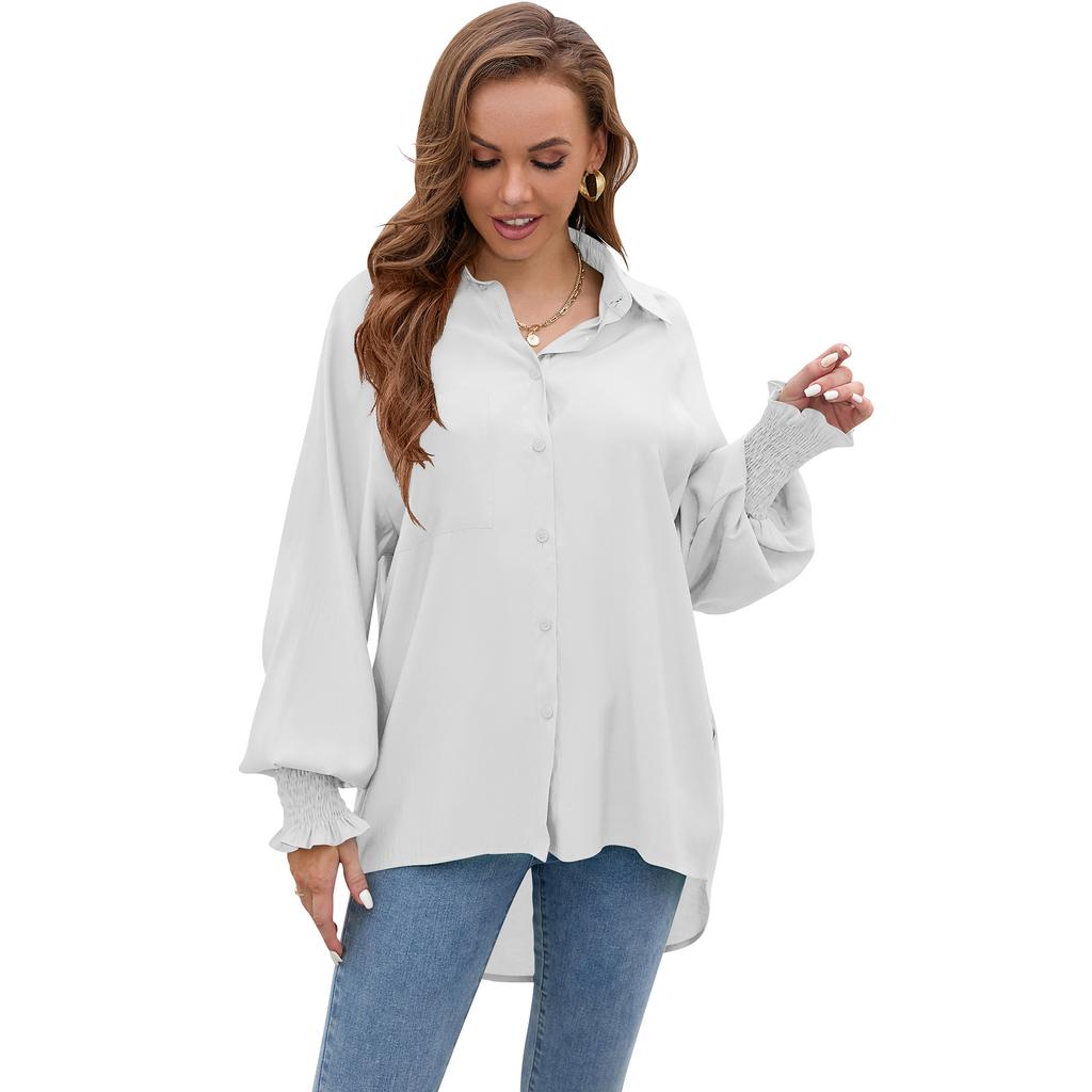 Spring and Autumn Women's Shirt Insert Sleeve Tencel Top Soft Solid Color Loose Plus Size Blouse