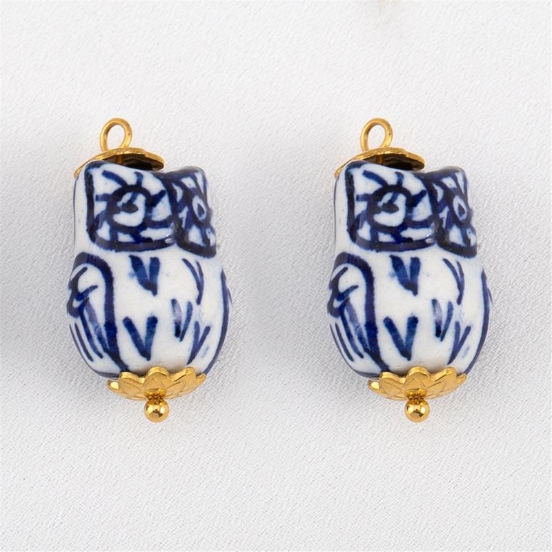 Accessori Orecchini Irregolari in Porcellana Blu Dipinta a Mano Acciaio Inossidabile Materiali per Artigianato