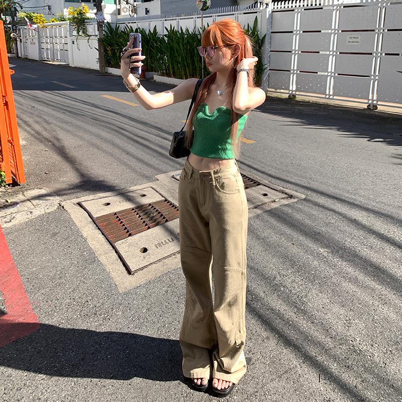 Damen-Jeans mit hohem Bund, Retro-Khaki und weitem Bein