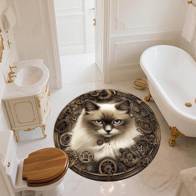 Gear Cat,Round Area Rug,Carpet Rug for Living Room Bedroom Sofa Playroom Decor,Non-slip Floor Mat