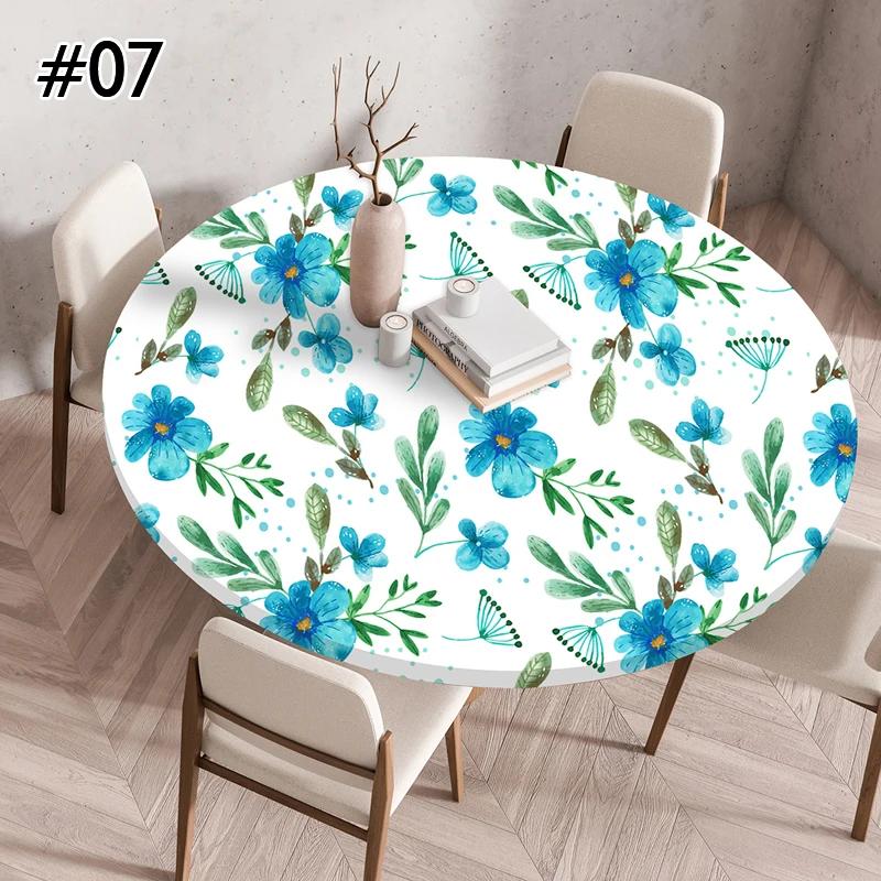 Round Table Cover for Kitchen Dining Table Waterproof Stretchable Tablecloth Stain-Resistant Round Table Mat Wedding Party Home